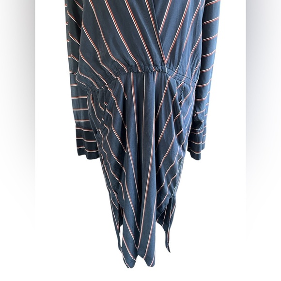 A.L.C 100% Silk Nico Surplice Stripe Collared Midi Dress Size 8 - Picture 4 of 11